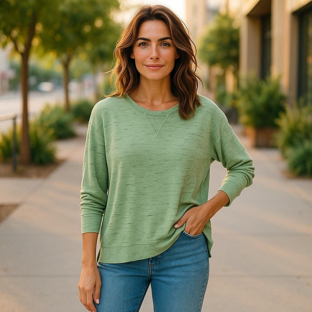 Kensie Performance Heathered Light Green‎ Sweatshirt Raw Hem 1X